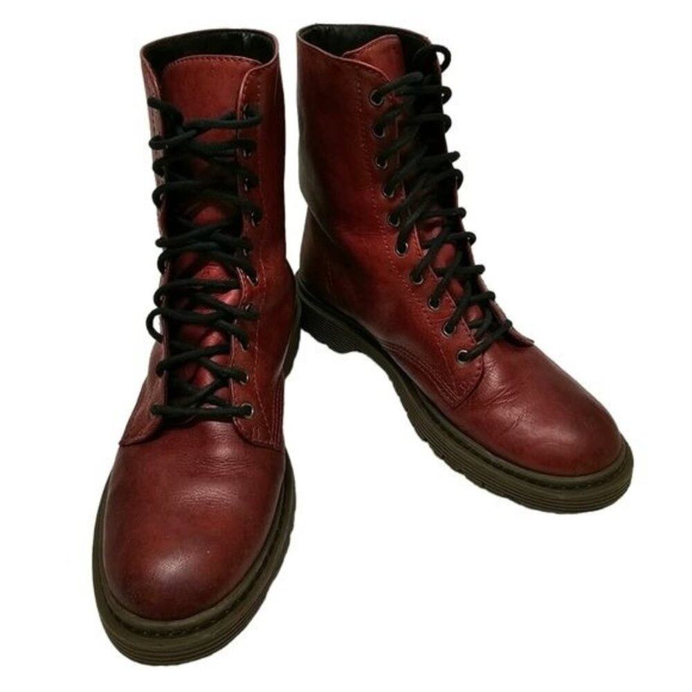 Schutz Boots Womens Size 5 Burgundy Leather Combat Moto Style Lace Up Grunge